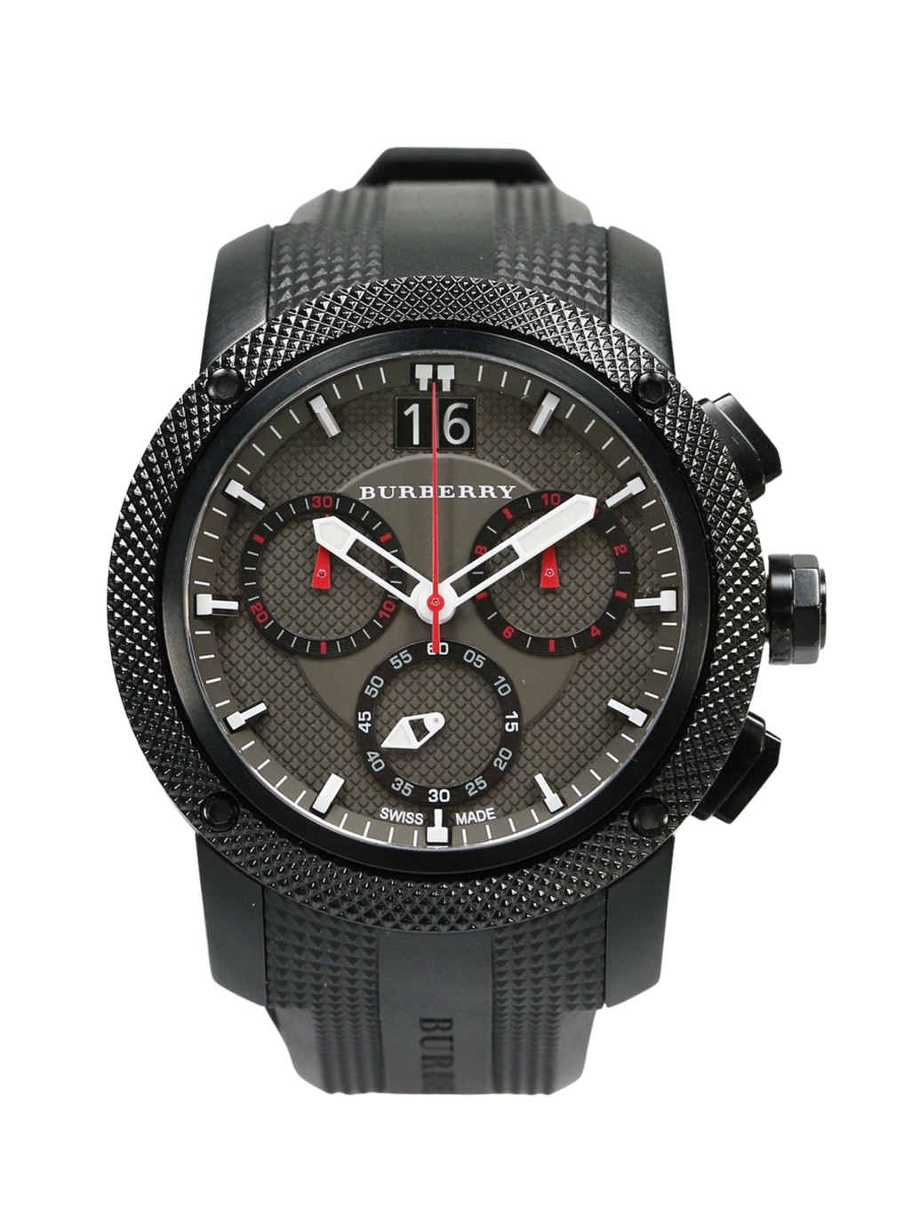Burberry  The Endurance Chronograph Dial Black Rubber Strap Watch Mens Bu9802